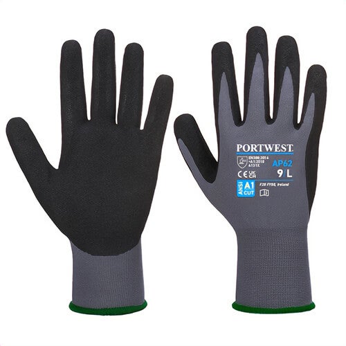 Portwest AP62G8RXXL Dermiflex Aqua Glove, Water Repellant, Nitrile Coating, Lightweight, Breathable, 15 ga Liner, Gray/Black, 2XL