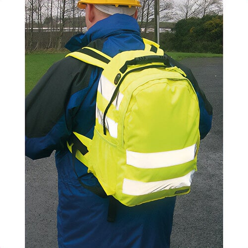 Portwest B905YER Hi-Viz Backpack, Padded Double Straps, Padded Back Panel, Reflective Tape, Yellow