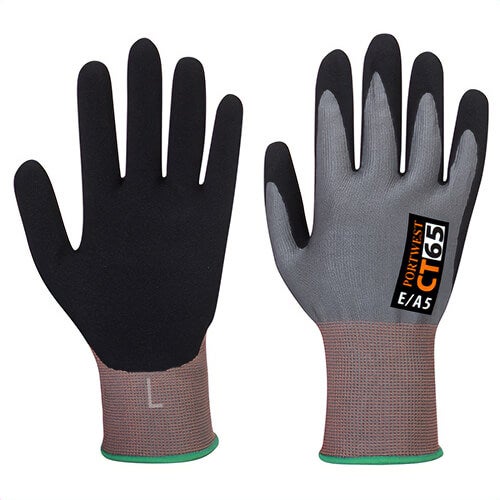Portwest CT65G8RXXL CT Cut E15 Nitrile Glove, Cut Level A5, Gray/Black, 2XL