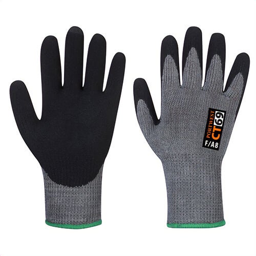 Portwest CT69G8RXXL CT Cut F7 Nitrile Glove, Cut Level A8, Gray/Black, 2XL