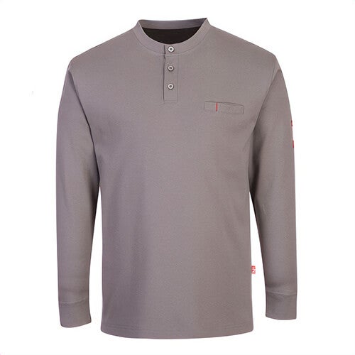 Portwest FR32NARXXXL Flame Resistant Antistatic Henley, Bizflame Knit Fabric, ARC2, 40+ UPF Rated Fabric, 2 Pockets, Navy, 3XL