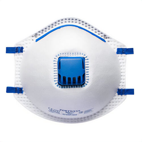 Portwest P201WHR N95 Valved Cup Respirator, 99% Filtration, Large Inner Space, Latex-Free, White, 10 pk