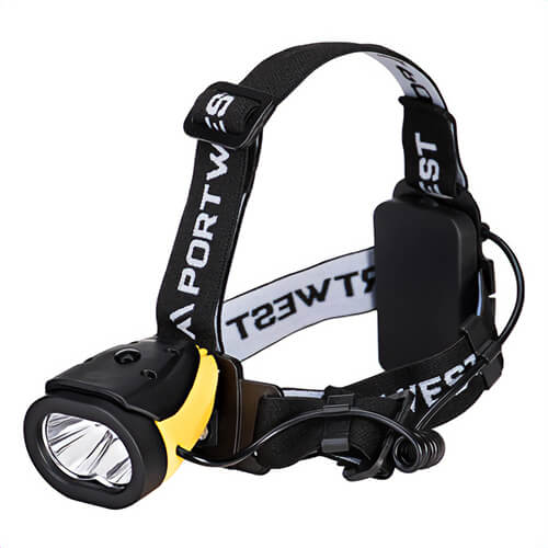 Portwest PA63YBR Dual Power Head Lamp, 100 Lumens, 8 hr Runtime, High-Medium-Flash Functions, Compact, Lightweight