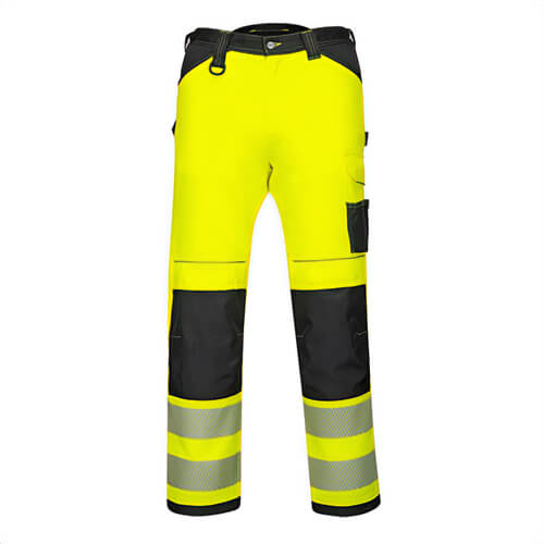 Portwest PW340YBR48 PW3 Hi-Viz Work Pants, Stain Resistant, Reflective Tape, 10 Pockets, 40+ UPF Rated, Yellow/Black, Size 48