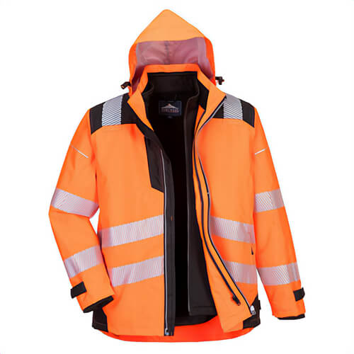 Portwest PW365YBRXXXL PW3 Hi-Viz 3-in-1 Jacket, Detachable Zip Sweatshirt and Hood, Waterproof, 9 Pockets, Yellow/Black, 3XL