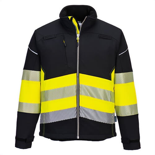 Portwest PW375BKYXXXL PW3 Hi-Viz Class 1 Softshell Jacket, Black/Yellow, 3XL