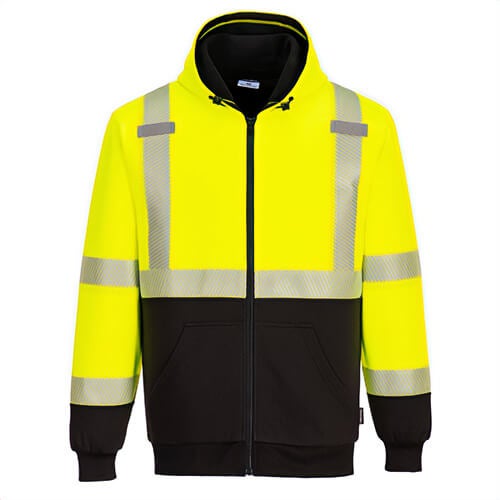 Portwest UB325YBRM Hi-Viz Contrast Zipped Winter Hoodie, Yellow/Black, M
