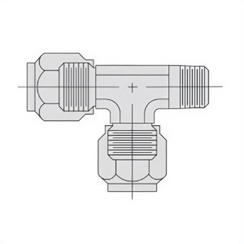 Power Team® 9696 Male Run Tee, Compression Tube x Male NPTF End Style, Steel, 3/8 x 1/4 in Nominal