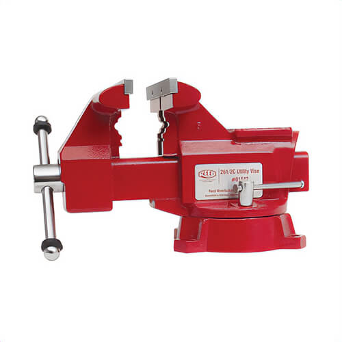 Reed 26B Utility Workshop Vise, 6 in Jaw Opening, 6 in Jaw Width, Hardened Steel Jaw, 4-3/16 in Throat Depth, Swivel Base
