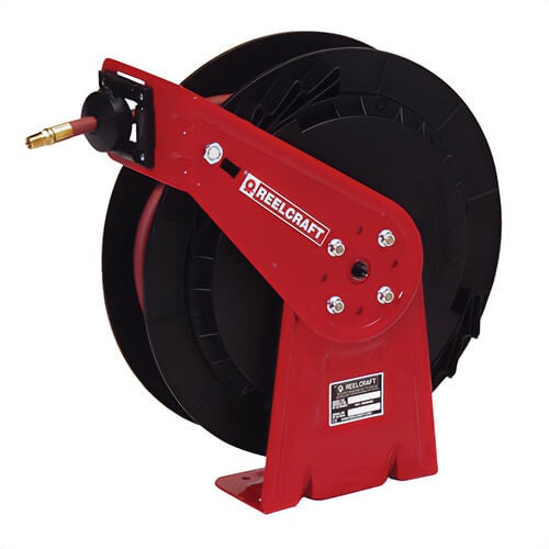 Reelcraft® RT650-OLP Low Pressure Medium Duty Hose Reel with Hose, Reinforced Stainless Steel, Powder Coated, Black/Red