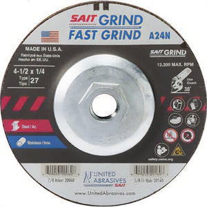 SAIT® 20160 General Purpose Depressed Center Wheel, 4-1/2 in dia x 1/4 in Thick, 24 Grit, Aluminum Oxide Abrasive