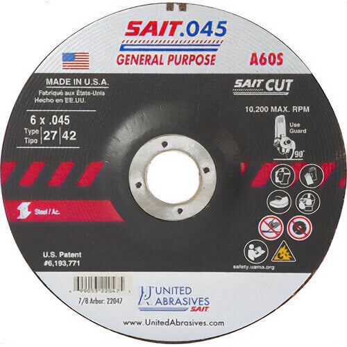 SAIT® 22047 General Purpose Depressed Center Wheel, 6 in dia x 0.045 in Thick, 7/8 in Center Hole, 60 Grit