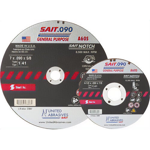 SAIT® 23806 Thin High Speed Cut-Off Wheel, 6 in dia x 0.09 in thick, 7/8 in Center Hole, A60S Grit, Aluminum Oxide