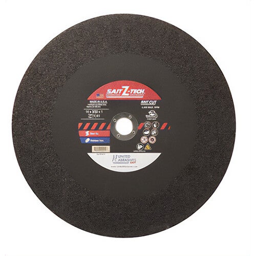 SAIT® Z-Tech™ 24414 Type 1 Cut-Off Wheel with Nut, 14 in dia x 3/32 in Thick, 1 in Center Hole, 30 Grit, Zirconia Alumina Abrasive