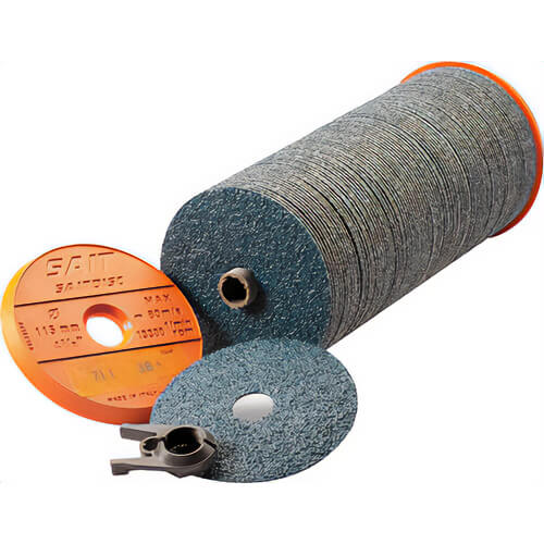 SAIT® 56361 7-II Ceramic Fiber Disc, Premium Performance, High Density Ceramic Grain, 4-1/2 in dia, 7/8 in Arbor, 36 grit, 100 ea