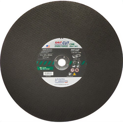 SAIT® 23451 Type 1 Burr Free Portable Saw Cut-Off Wheel, 14 in dia x 1/8 in Thick, 1 in Center Hole, C24R Grit, Silicon Carbide Abrasive