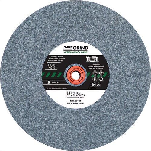 SAIT® 28161 General Purpose Bench Grinding Wheel, 12 in dia x 2 in Thick, 1-1/2 in Center Hole, 80 Grit, Silicon Carbide Abrasive