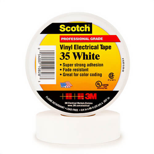 Scotch® 35-1/2X20FT-WH Vinyl Color Coding Electrical Tape 35, 1/2 in x 20 ft, White