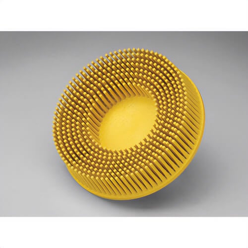 Scotch-Brite™ 7100138320 Roloc™ Bristle Disc, RD-ZB, 80, TR, Yellow, 3 in x 5/8 in, Tapered