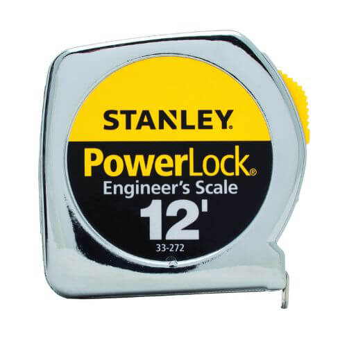 Stanley® 33-272 Heavy Duty Decimal Scale Tape Rule with BladeArmor®, 12 ft L x 1/2 in W Blade, Mylar® Polyester Film Blade