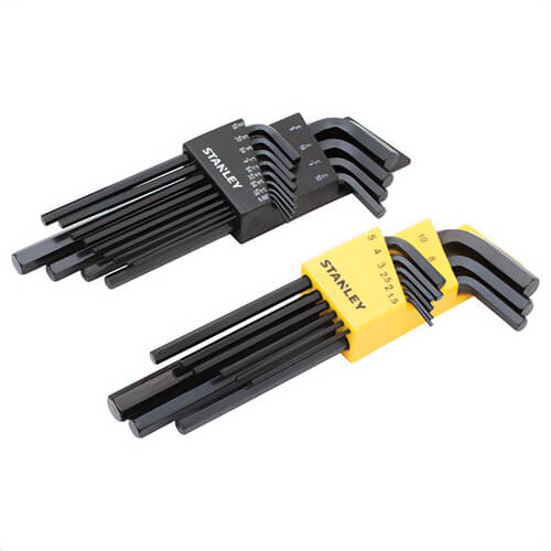 Stanley® 85-753 Long Arm Hex Key Set, 22 pc, 1/20 to 3/8 in, 1.5 to 10 mm Hex, ANSI Specified, Steel, Black Oxide