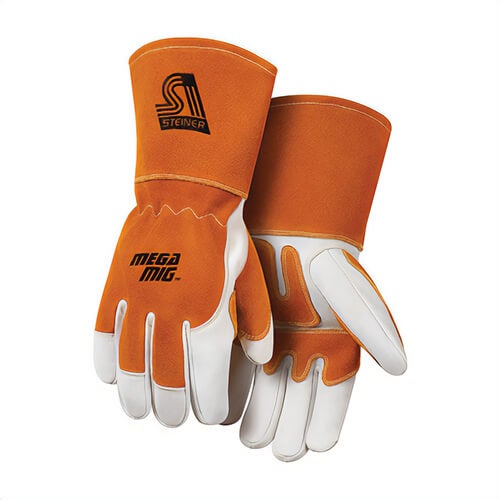 Steiner® MegaMIG™ 0216-X Super Premium Grade MIG Welding Gloves, XL, Grain/Reverse Split Leather, Rust/Tan, Cotton, Gauntlet Cuff