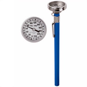 Tel-Tru® 12100564EFEGFAA Dial Thermometer, Back Connected, 50°/500°F, Recal Nut, 5 in L Stem, 1 in Dial Size