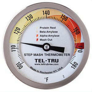 Tel-Tru® 341E30GQAALEAAA Dial Thermometer, Back Connected, 100°/180°F, Plain, 30 in L Stem, 3 in Dial Size