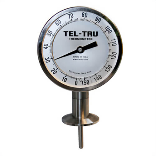 Tel-Tru® 4610IC77B6NAAAA-10 Dial Thermometer, Bottom Connected, 0°/150°C, 1.5 in Sanitary Flange, 1.625 in L Stem, 4 in Dial Size