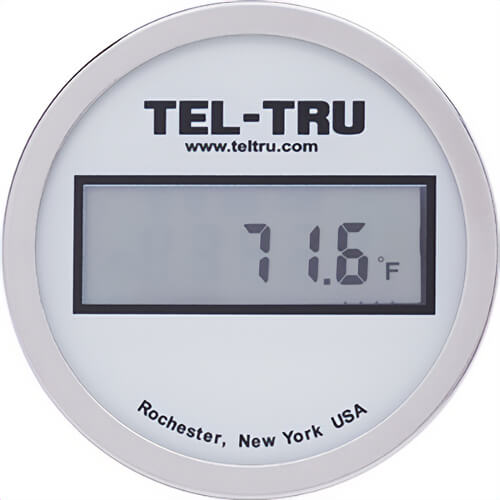 Tel-Tru® ND3CXDV11W1-P12066 Digital Thermometer, Bottom Connected, -67°/302°F, 1/2 in NPT, 6 in L Stem, 3 in Dial Size