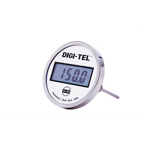 Tel-Tru® ND5BC08111-P22126 Digital Thermometer, Back Connected, 50°/400°F, 1/2 in NPT, 12 in L Stem, 5 in Dial Size