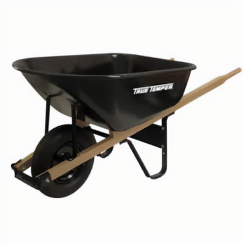 True Temper® J6 Wheelbarrow, 6 cu-ft, 1 Wheels, Tubed Tire, Steel Tray, Hardwood Handle
