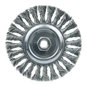 Weiler® 08106 Wheel Brush with Nut, 6 in dia Brush, 1/2 in W Face, 0.023 in dia Standard/Twist Knot Filament/Wire